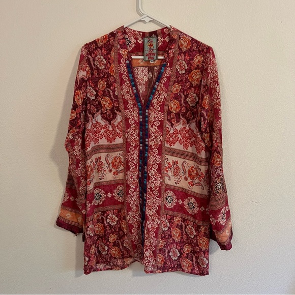 Johnny Was V-Neck Floral Print Trim Tunic - Picture 4 of 9